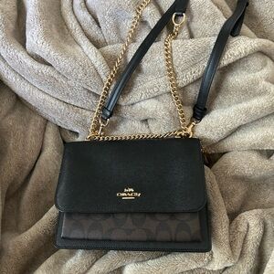 Coach Black and Brown Crossbody with Gold Chain